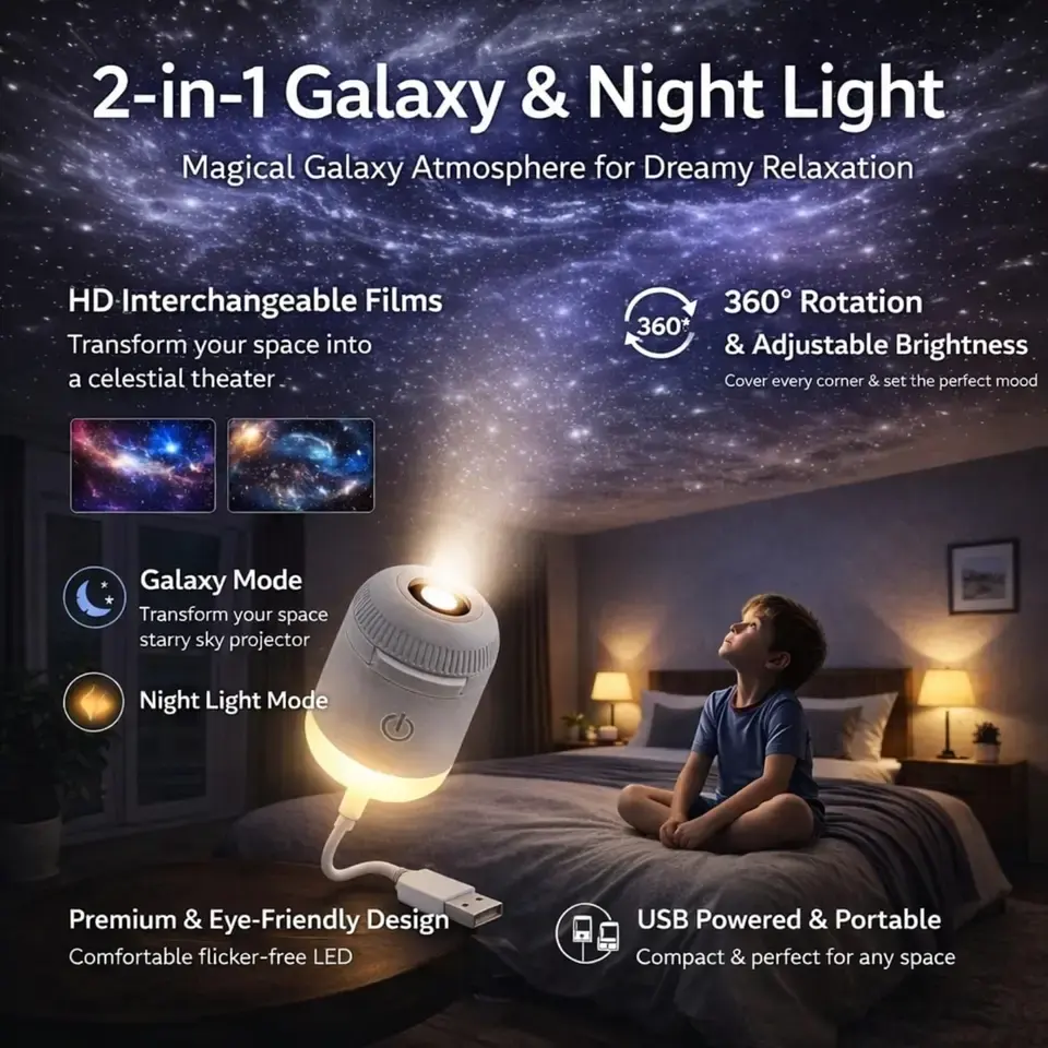 Portable Mini USB Starry Sky Projection Lamp مصباح إسقاط صغير محمول يعمل بـ USB بنمط السماء المرصعة بالنجوم
